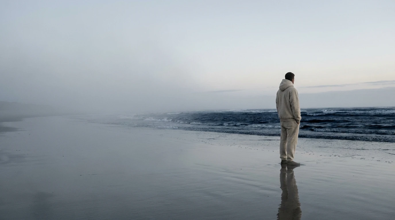 Someone in Tidal Reach heavyweight cotton standing at the waterline